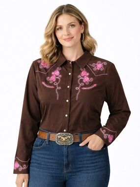 Panhandle Slim Western Shirt XXL Pink Embroidered Rhinestone Snap Button Cowgirl